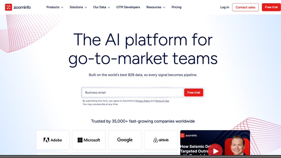 ZoomInfo go-to-market intelligence platform homepage